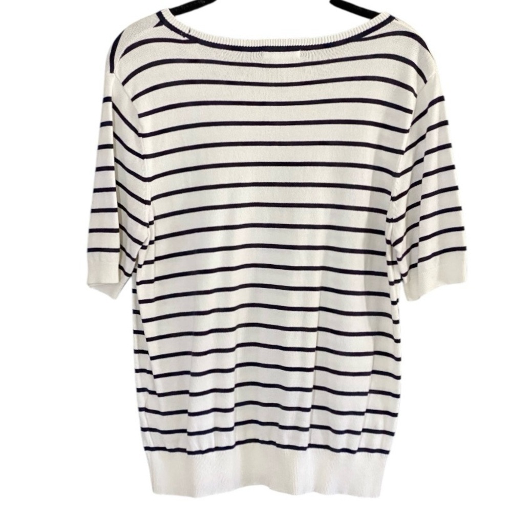 H&M Striped Fine Knit Top Cream Black Soft Stretch Coastal Preppy M Nautical - Picture 7 of 9